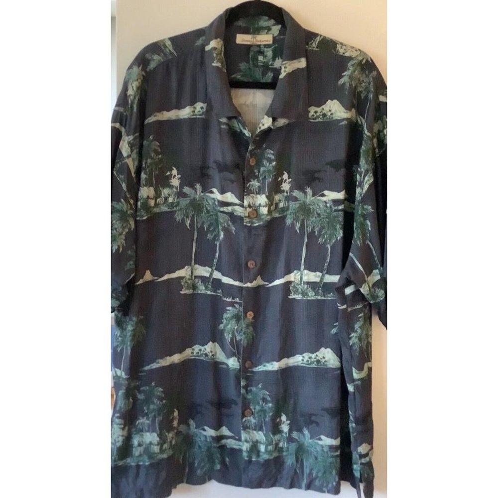 Tommy Bahama XXL men's short sleeve silk shirt_Blue_Hawaiian